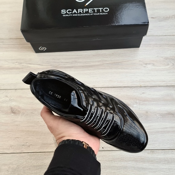 Black Patent Leather Sneakers for Men - Picture 4 of 7